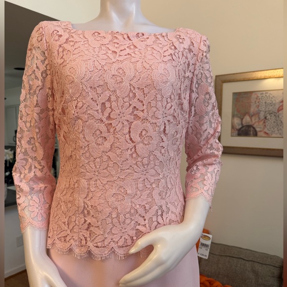 ❣️🆕Talbots Pink Lace Top 3/4 Length Sleeve Full Length Gown❣️ - Picture 3 of 12